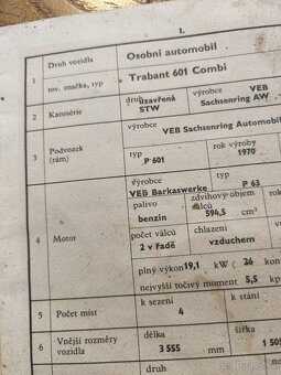 Predám starý TP na Trabant combi P 601 r. 1970 - 2