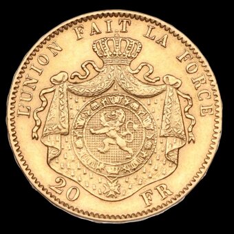 Zlatý 20 Frank 1877 / Leopold II. / Belgie - 2
