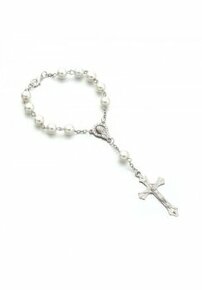 Ruženec na zapínanie (napr. do auta) - bielo strieborný - 2