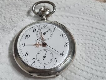 Strieborné, vreckové hodinky-chronograf. - 2