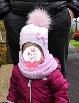 Zimná čiapka - biela s mašľou v.48-50 - 2