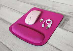 Bezdrôtová myš s podložkou - ružová - 2