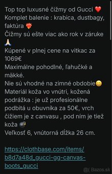 Originál Gucci čižmy, pc 1069€ , ako nové - 2