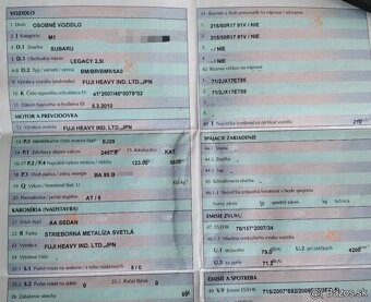 SUBARU LEGACY 2.5 AWD 2010 predám MOTOR EJ25, DVERE, 4X4 - 2