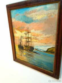 Starý obraz Lode na mori - olejomaľba - paintings ships - 2