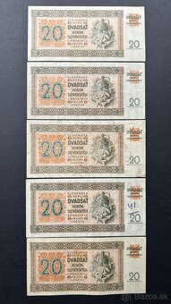 Bankovky Slov. štát 20 Ks Neperforované jednočíselné - 2