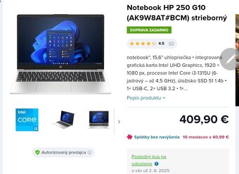 Predam notebook HP 250 G10, v stave noveho. - 2