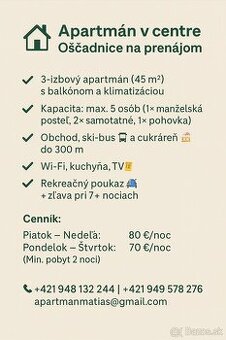 🏡 Apartmán Matias Oščadnica – centrum, klima, 5 osôb - 2