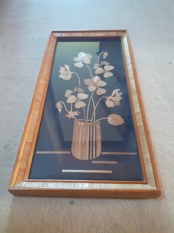 Retro drevený obraz sirôtky / fialky - 2