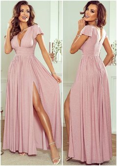 Spoločenské šaty púdrové s trblietkami - 2