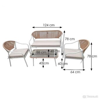 Komplet záhradného nábytku 2+1+1 biela/béžová - 2
