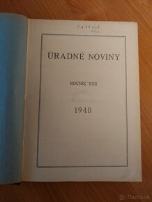 Úradné noviny 1940, knižnica snemu SR, Slovenský štát - 2
