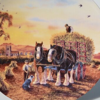 4 porcelánové taniere z 1 sady - Práca na poli s koňmi - 2