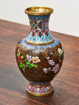 Cloisonné vázy – hnedé, ručne zdobené - 2