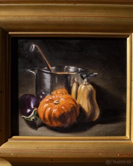 Zátišie s tekvicami a hrncom - tradičná olejomaľba - 2