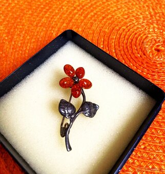 Starožitná vintage jantárová brošňa - 2