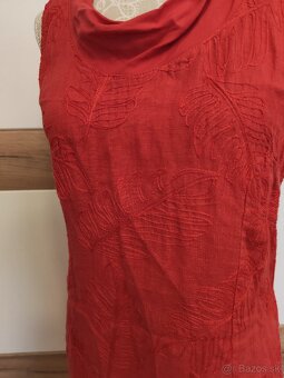 Červené ľanové šaty s vreckami - 2