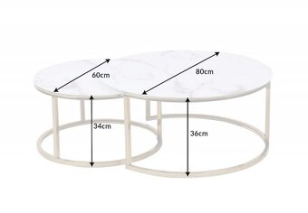 Konferenčný stolík 2 ks - 60 a 80cm mramorový vzhľadľad - 2