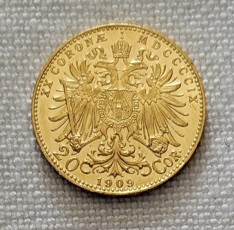 Zlatá rakúska 20 koruna FJI, 1909 Marschall, vzácny ročník - 2