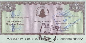 Cestovné šeky Zimbabwe 2003 - 2