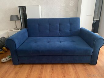 Modrý rozťahovací semišový gauč - 2