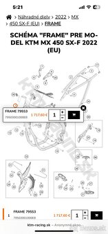 Rám z ktm sxf 450 2022, nádrž, - 2