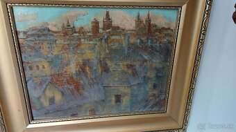 Predám starú olejomalbu na sololite sig. Maran G.S. Pražské - 2