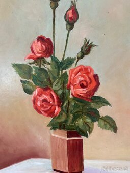 Predám obraz olejomaľbu - ruže vo váze - 2