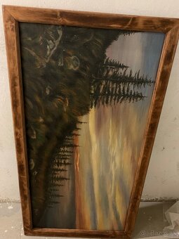 Olejomaľovaný obraz- Les a západ slnka - 2