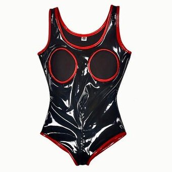 IMITÁCIA LATEXU-KRASNE BODY S OTVORAMI NA ZIPS….XL(44)…NOVE - 2