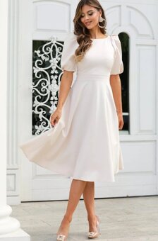 Kremove midi šaty s balonovymi rukavmi mia dresses XXXL - 2