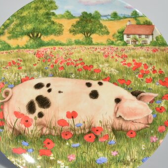 Porcelánové taniere z Anglicka - Šťastné prasiatka na lúke - 2