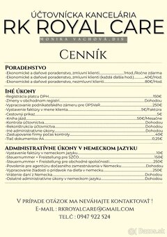 Nový cenník služieb- účtovníctvo RK Royal Care - 2