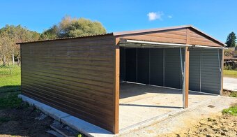 Plechová garáž 6x5m drevodekor - 2