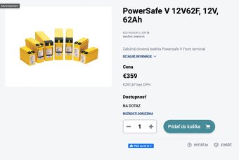Špičková batéria 12V 62Ah AGM PowerSafe 19,2kg - 2