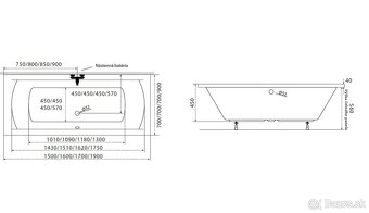 Predám akrylátovú obdĺžnikovú vaňu 160x70 - 2