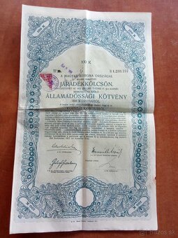 Vojnova pôžička na štátne dlhopisy 100 korún november 1917 - 2