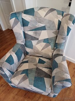 Sivomodre kreslo/usiak Charlot, vzor patchwork - 2