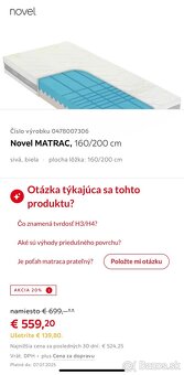Nový kvalitný matrac Novel Bodymax 160x200 H3/H4 - 2
