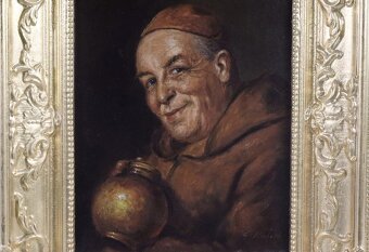 Predám starú olejomalbu na plátne Mních rozmer 55cm x 49cm p - 2