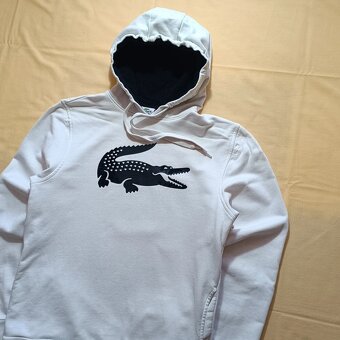 Lacoste biela mikina s kapucňou s veľkým logom S/M - 2