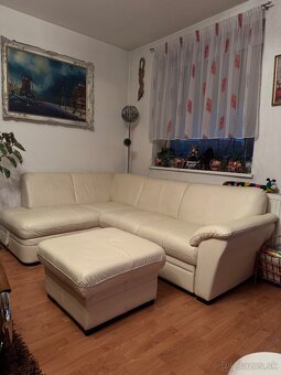 Kožený otoman krémová farba - 2