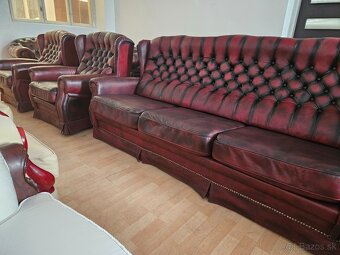 CHESTERFIELD ŠTÝL,VYSOKÁ-KOŽENÁ 3+1+1,BORDOVO-ČIERNA - 2