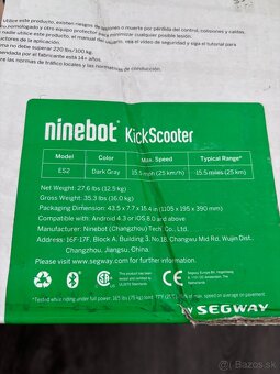 Ninebot ES2 kickscooter - nepouzita - 2