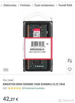Predam ramku Kingston SODIMM 16GB DDR4 3200MHz - 2
