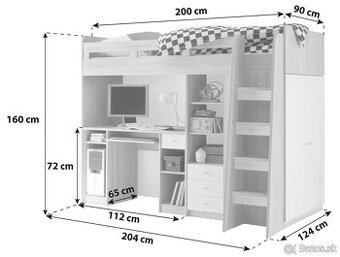 VYVÝŠENÁ POSCHODOVÁ POSTEĽ 90/200 cm, - 2