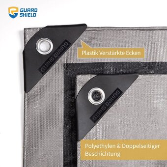 GUARD SHIELD Plachta s očkami Vodotesná 6m x 10m Čierna plac - 2