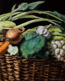 Zátišie koš so zeleninou - tradičná olejomaľba - 2