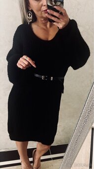 Damske pletene šaty s opaskom Mirella black - 2