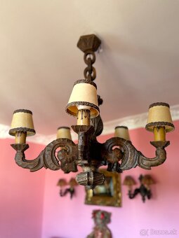 Ručne vyrezávaný drevený luster so šiestimi ramenami - 2